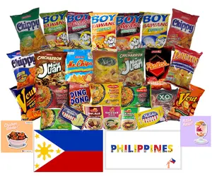 High Class Grass Filipino Snack Box - International Variety Pack of 10 Authentic Philippine Foods & Flag Sticker - Lucky Me, JackNJill, Skyflakes - Perfect Gift for Any Occasion