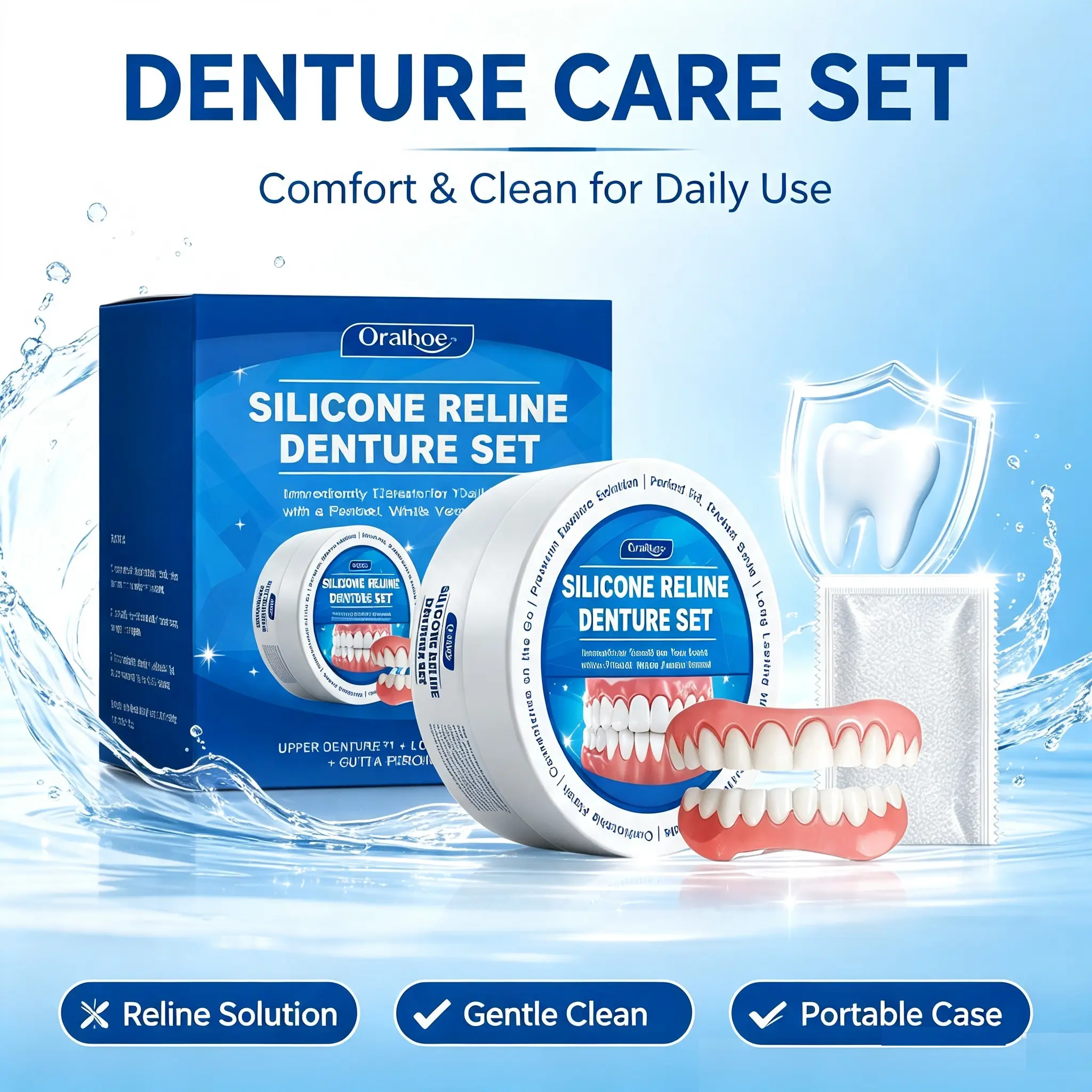 Denture Accessory Set, Dental Denture Cover Polishing Tool for Smile Beauty & Comfort, Oral Whitening Solution (Personal Care Oral Kit)