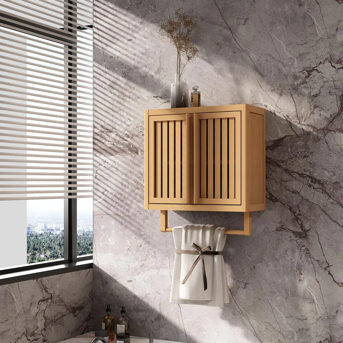 100% Solid Bamboo Cabinet – Stronger Physical Properties Than Wood. Lighter & More Beautiful. Hang on Wall or Place on Flat Surface. Elegant, High Quality
