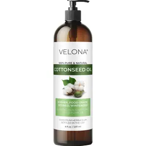 Cotton Seed Oil by Velona - 8 fl oz | 100% Pure and Natural Carrier Oil | Refined, Cold pressed | Cooking, Skin, Face, Body, Hair Care