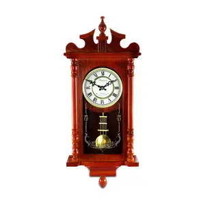 25in Wall Clock with Pendulum and Chime in Redwood Oak Finish