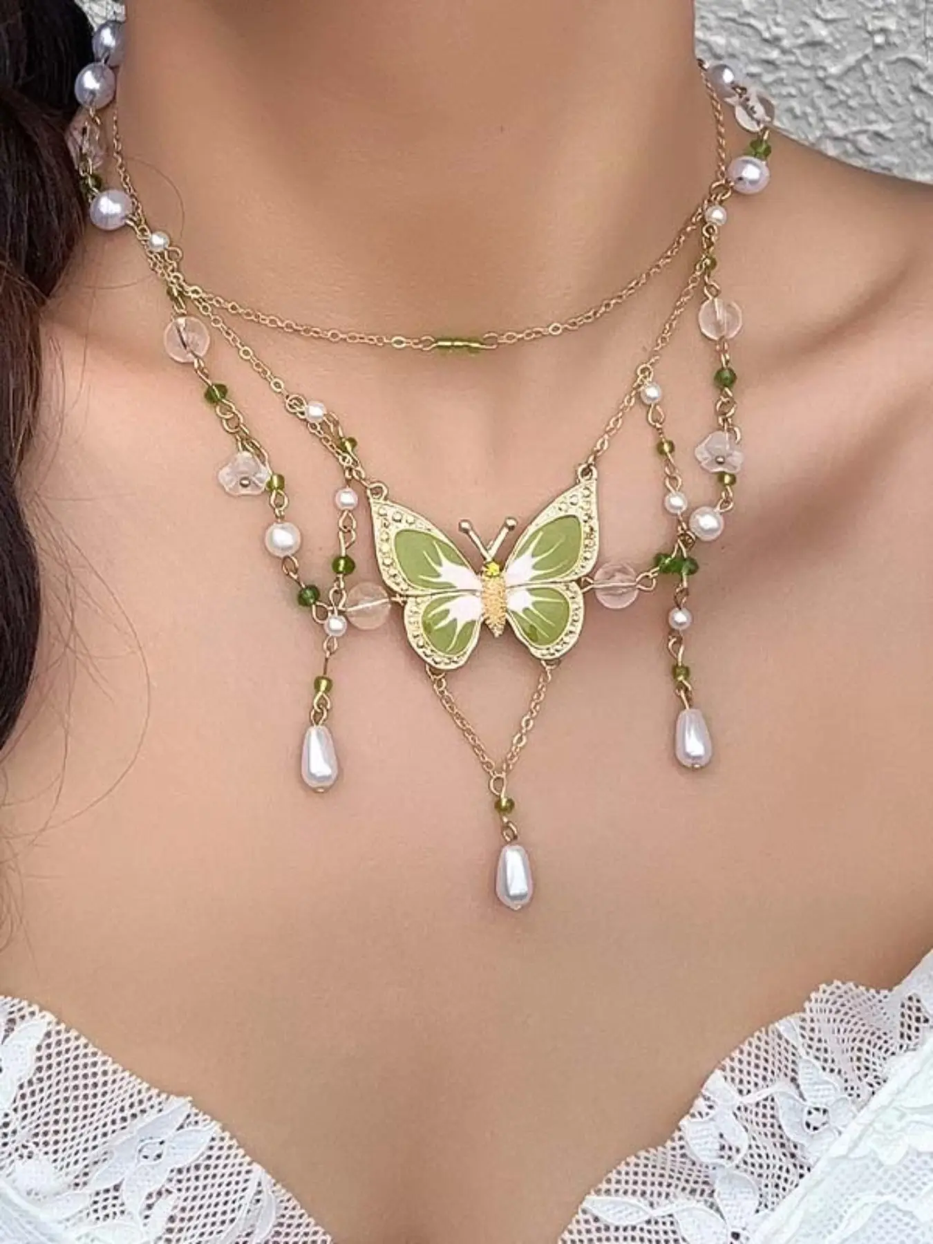 Sweet Cool Butterfly Design Beaded Necklace, Unique Style for Women, Perfect Accessory for Casual Wear & Date Parties, Elegant Necklace