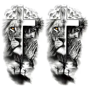 Waterproof Lion Jesus Cross Temporary Tattoo Stickers, Long-Lasting Realistic Body Art for Men Women Arm Leg Tattoos, Unique Style, Body Fake Tattoos