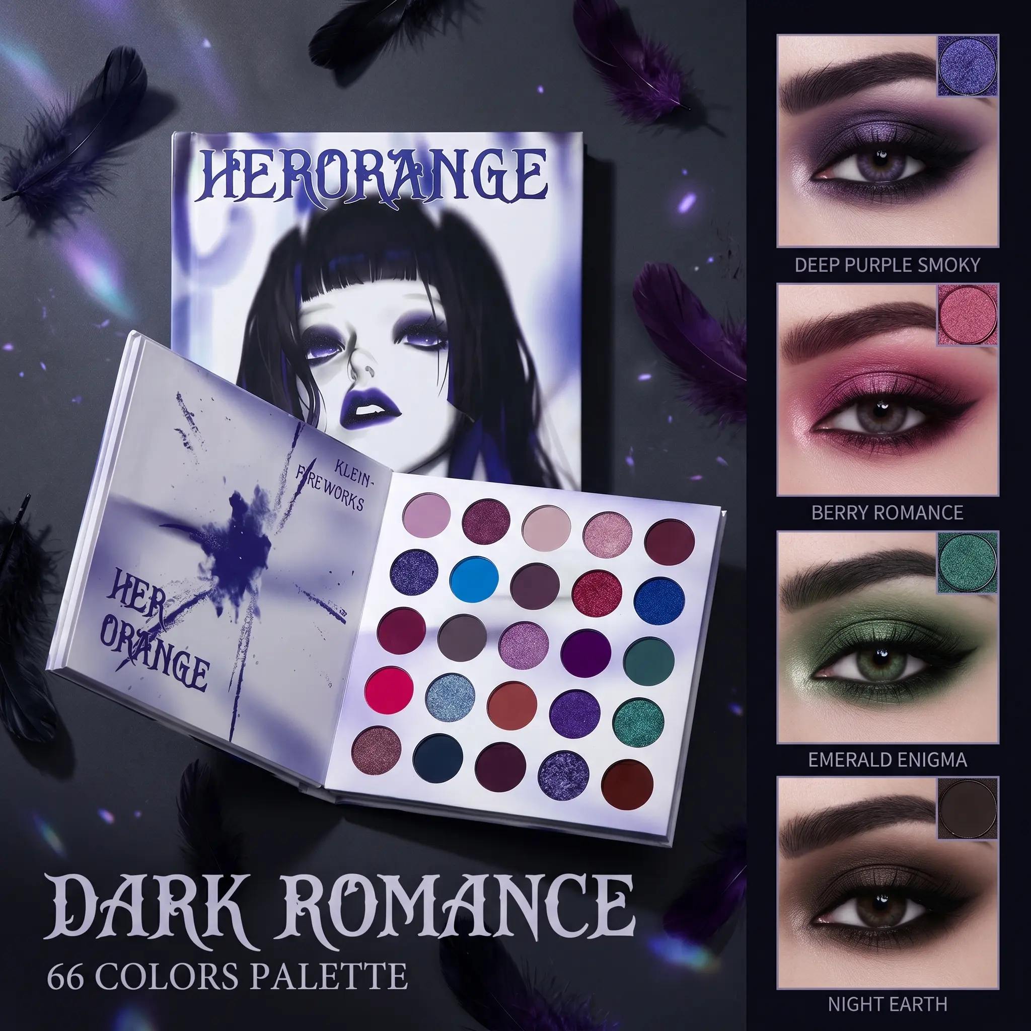 HERORANGE 66-Color Butterfly Eye Shadow Palette, Long-Lasting Gluten-Free Cosmetic with Matte, Shimmer & Glitter Finishes for Halloween Dramatic Smokey Eye Makeup