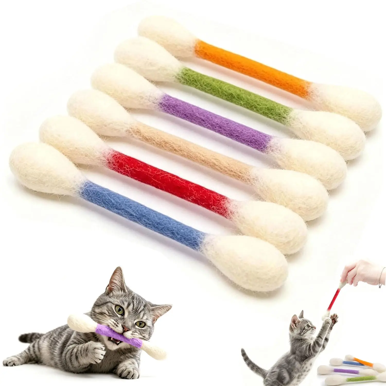 Swabs Cat Toys with Catnip - 6 Pk | Durable for Chew, Cute Cat Toys Interactive Kitty for Boredom, Exercise, & Play | Filled w/Organic Catnip for Anxiety & as Digestive Aid