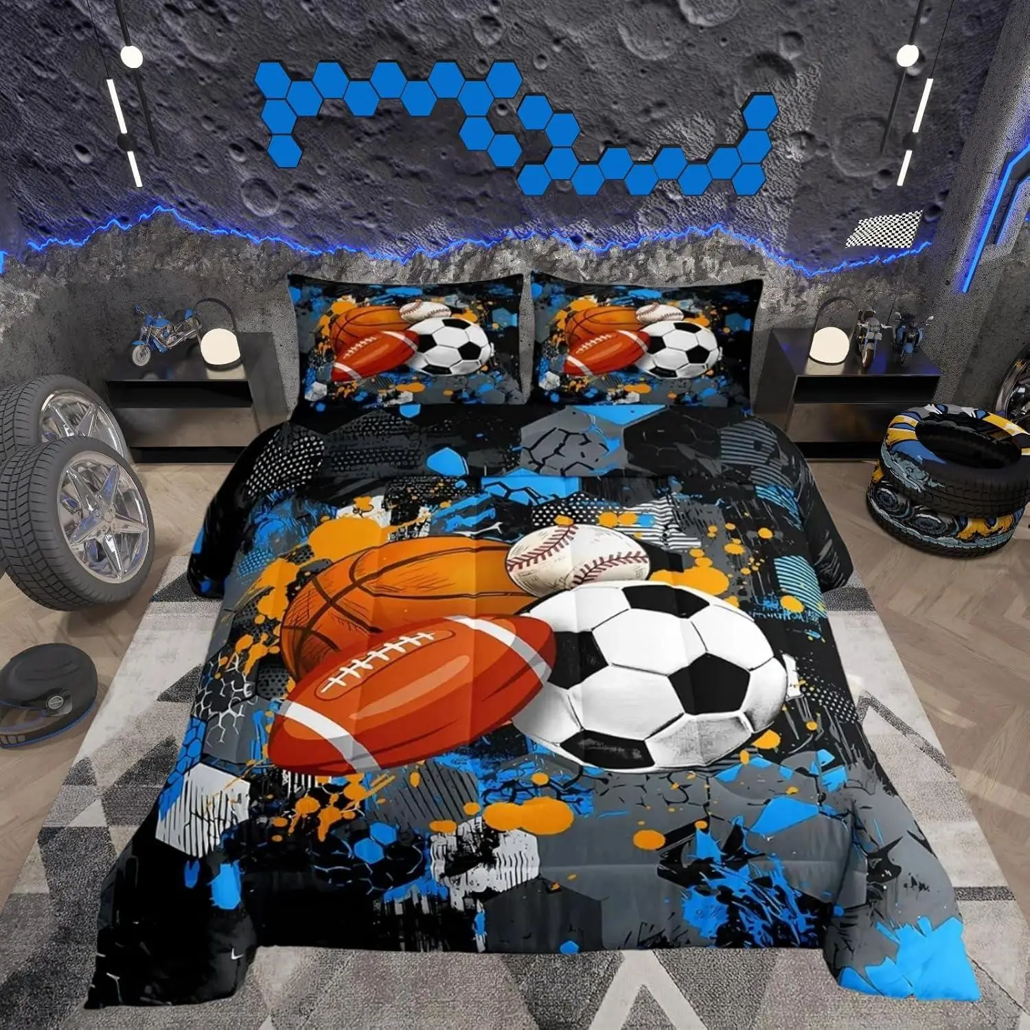 Feelyou 3D Digital Print Breathable Multi-Size Sports Balls Duvet Set - Bold Graphic Design Bed Cover, Machine Washable Kids' Bedding for Birthdays, Dorm or RV Use, 3D Digital Print Duvets & Sets, Bed Cover Duvets & Sets