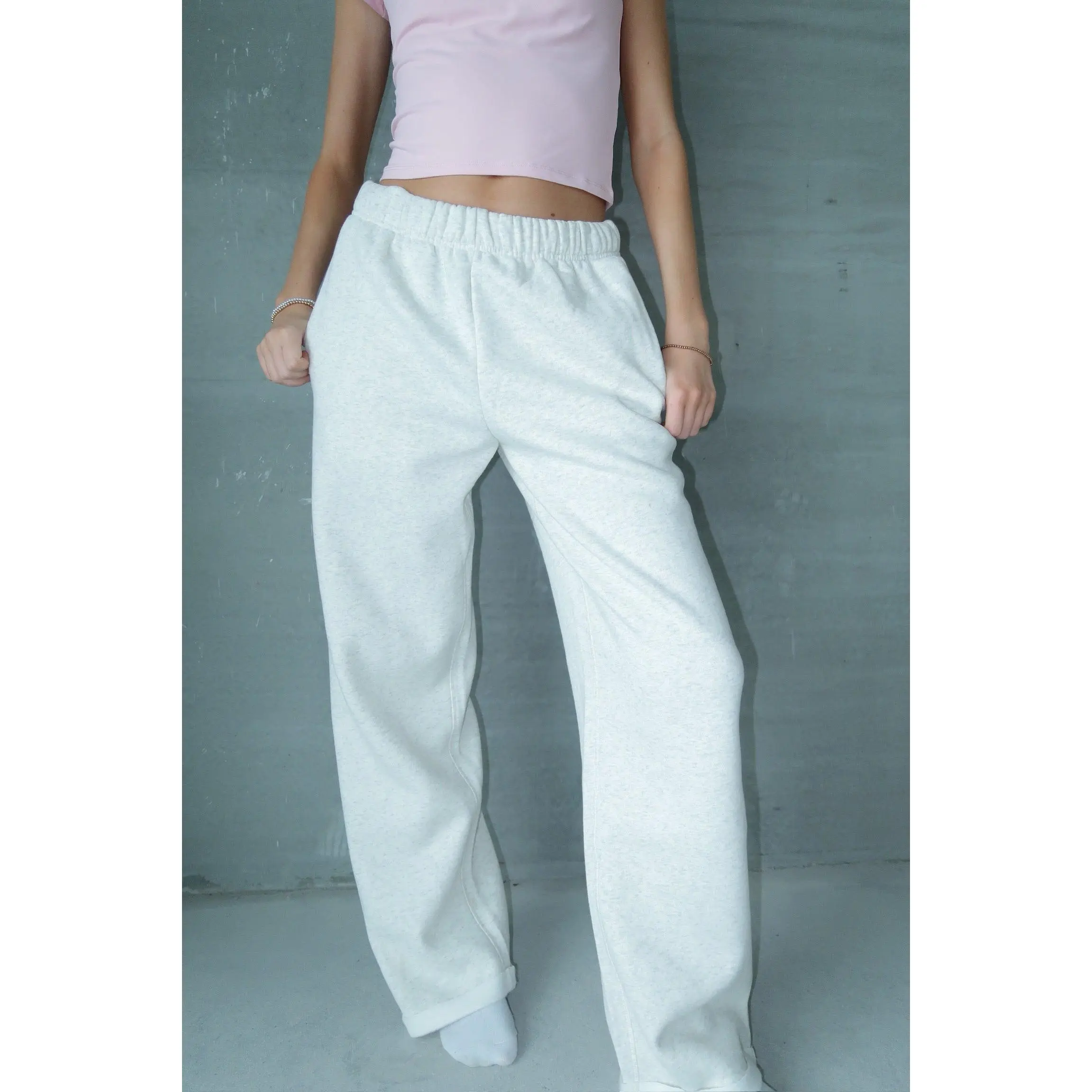 Heather White Staple Wide Leg Sweatpants
