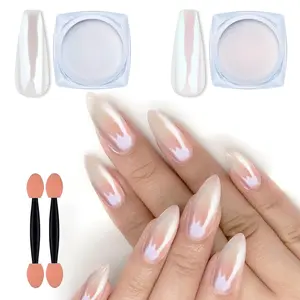 2 Jars Chrome Nail Powder Set | Red & White Pearl Aurora Pigment for Mirror, Mermaid & Acrylic Nail Art