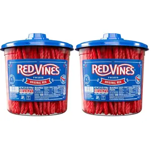 Red Vines Licorice Candy Original Red Flavor Soft Chewy Candy Twists, Red Licorice 3.5 Lb Jar 2 Pack