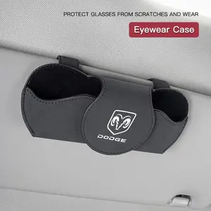 Car Sun Visor Suede Leather Glasses Case Eyeglass Holder Sunglasses Clips For Dodge Ram Durango Charger SRT Dart Journey Avenger Caliber Challenger Trucks Hornet Mopar Demon Attitude