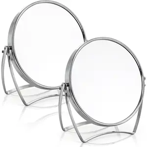 2 Pack Two-Sided Makeup Mirror with Handle, 1X and 3X Magnifying Mirror, 360° Swivel Table Mirror, Shaving Mirror for Desk, Travel,, 6" Round