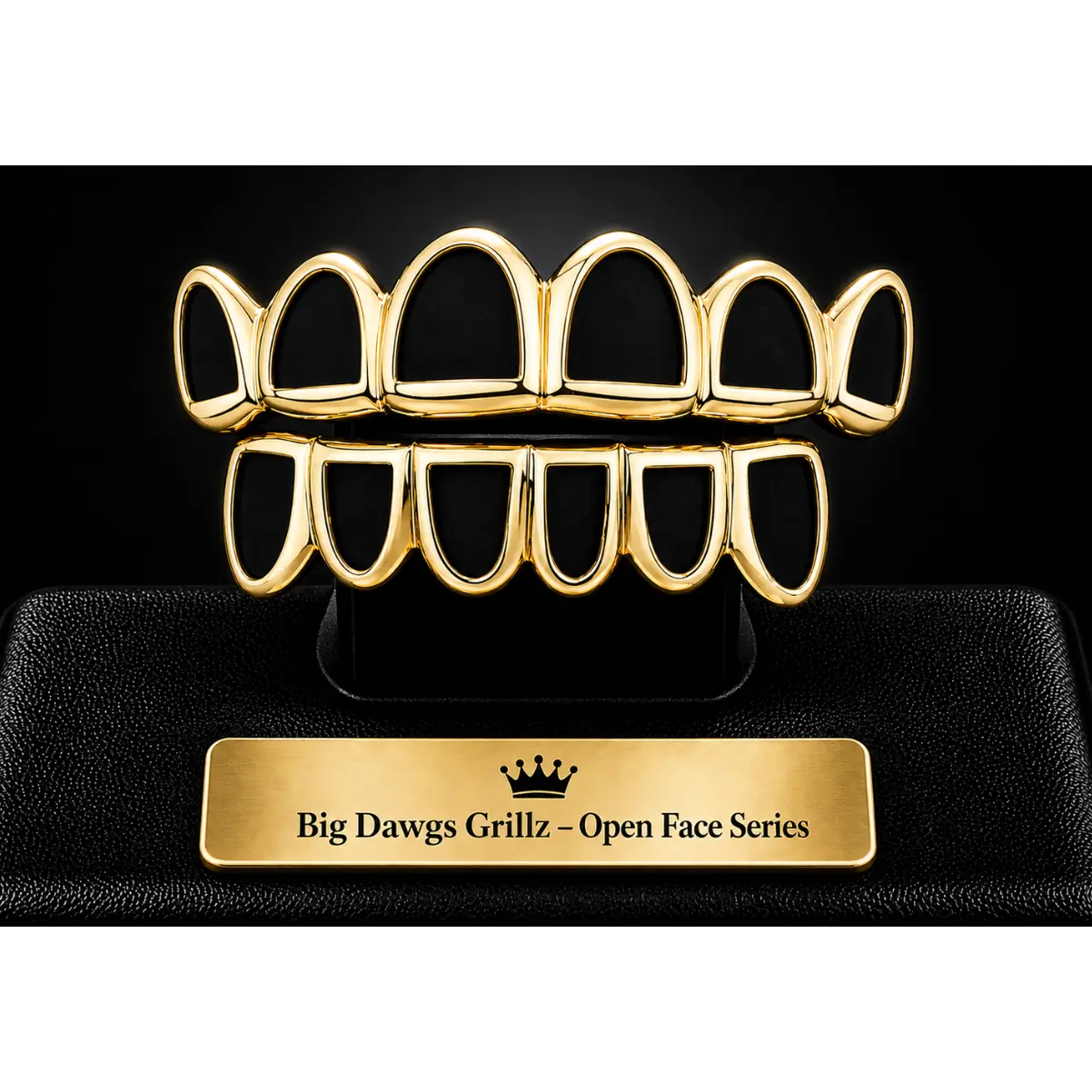 14K Gold Plated Open Face 6 Top 6 Bottom Grillz Set