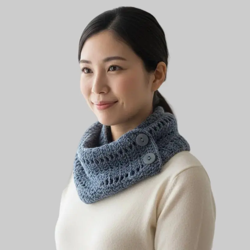 Women's Handmade Crochet Buttoned Infinity Scarf - 62in Long x 7in Wide, Secure Buttons, Textured Warmth, 1-of-a-Kind Quality, Long Size, Full Neck & Shoulder Coverage, All-Seasons Fashion Accessory, Clothes, Female