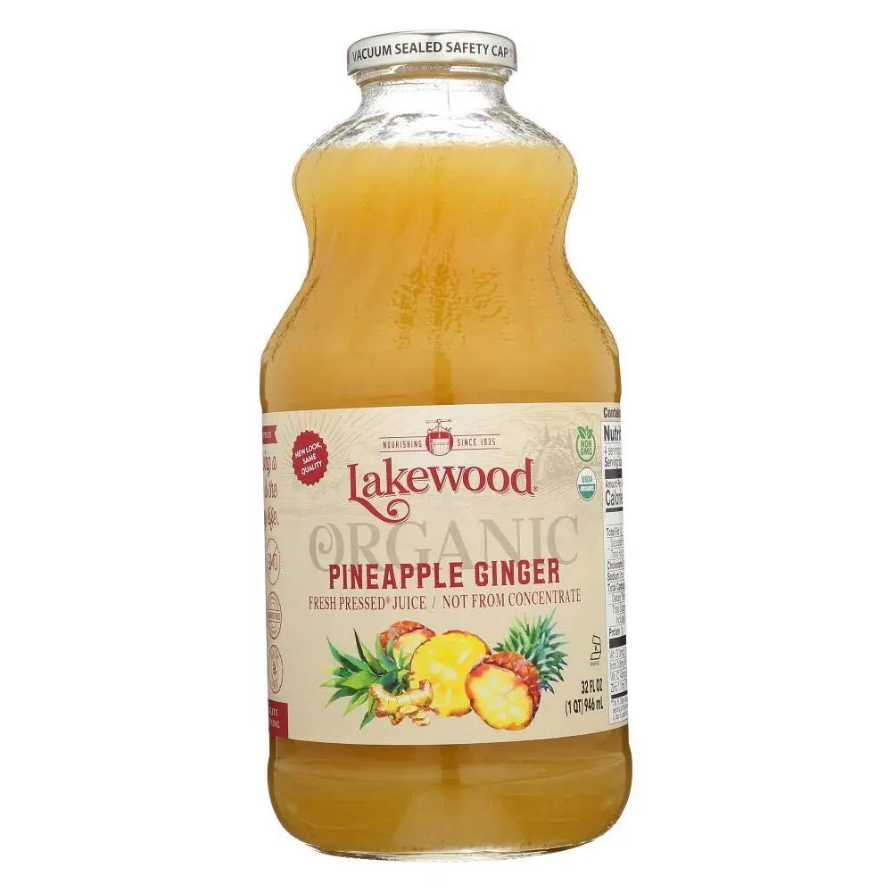 Organic Pineapple Ginger Juice 32 Fl Oz Non GMO Fresh Beverage in Glass