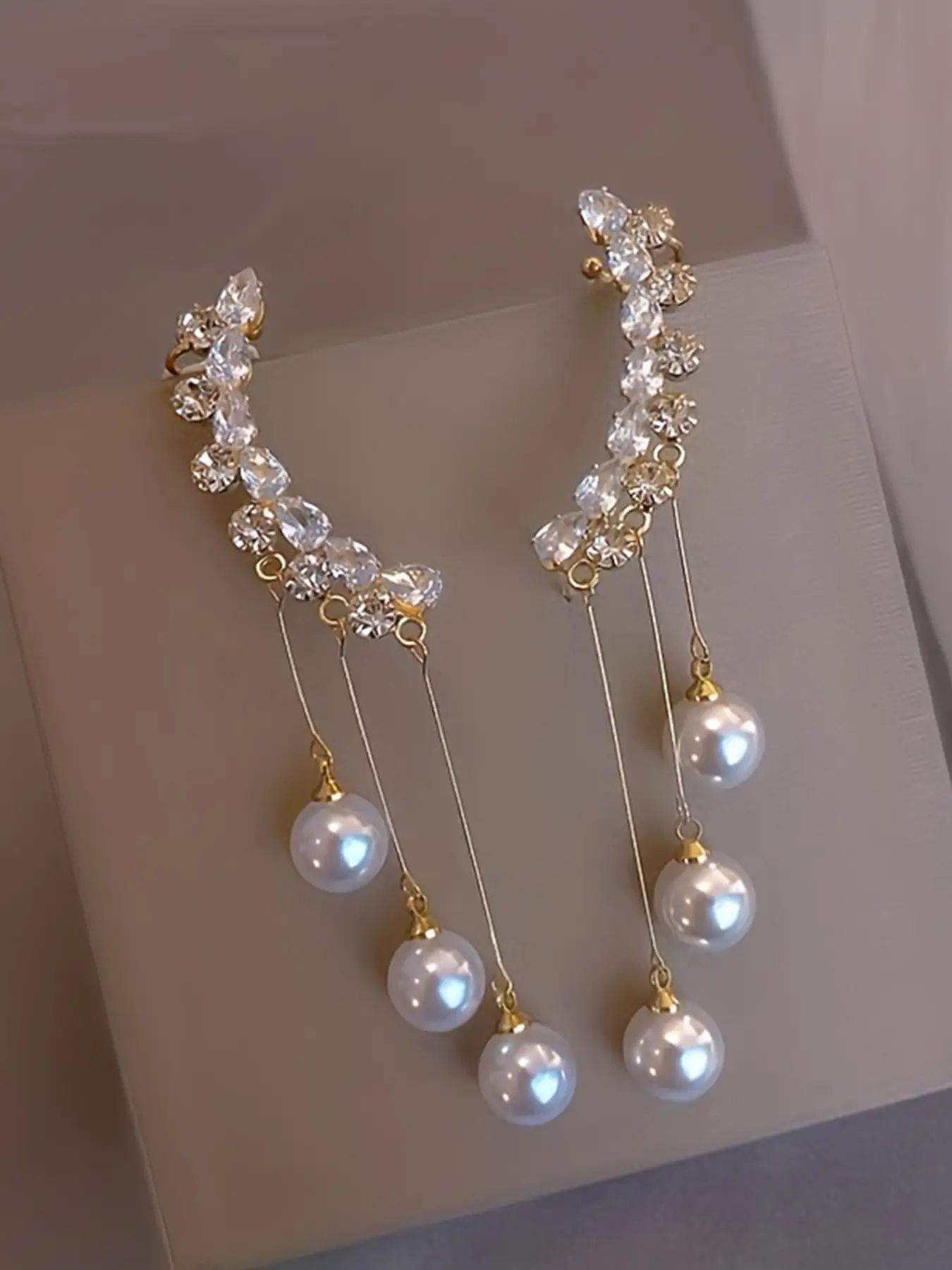 Fashion Trendy Jewelry Luxury Full Rhinestone Water Drill Fringe Imitated Pearl Earrings, Elegant Accessory for Women, Faux Pearl Jewelry