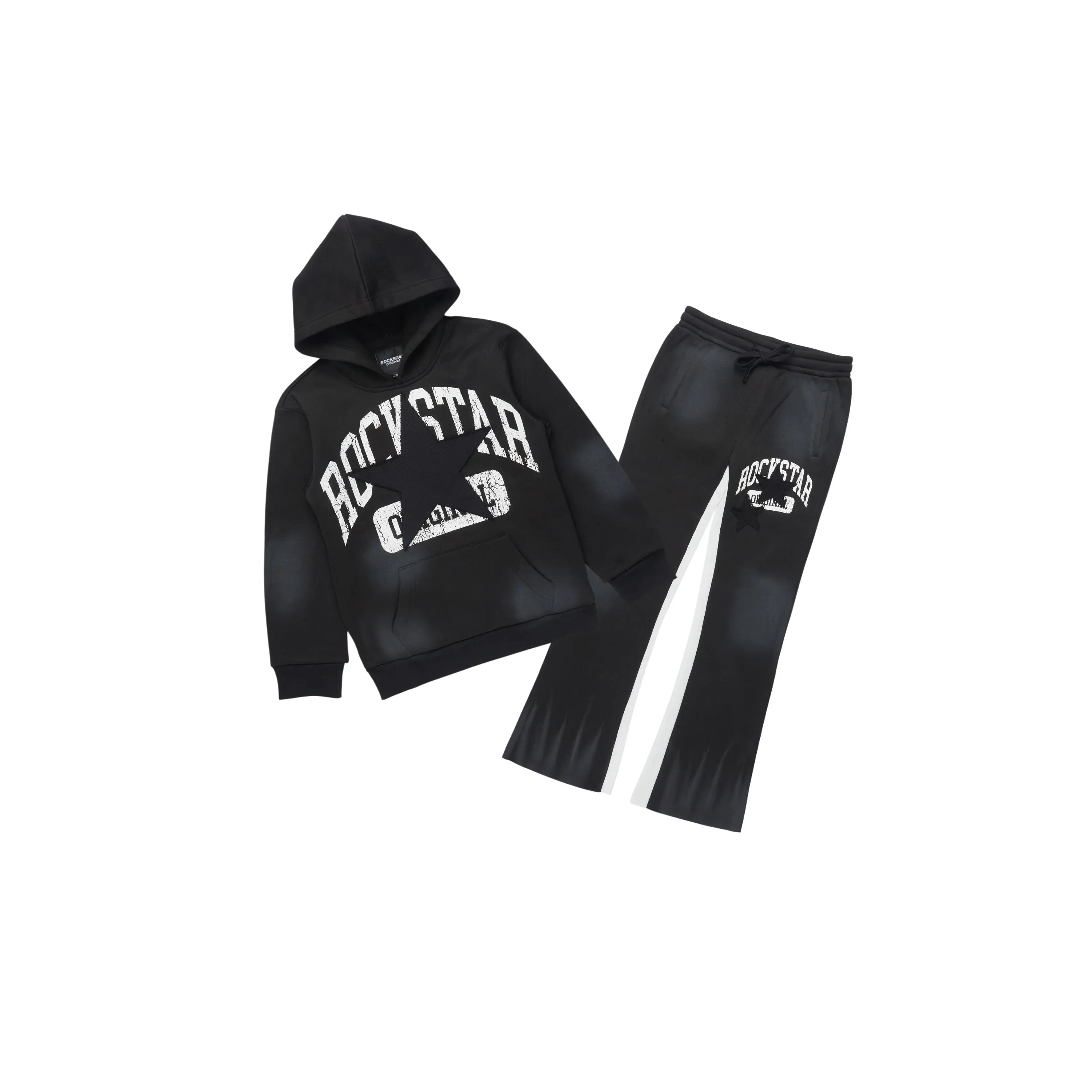 Boys Mallor Black/White Stacked Hoodie Track Set