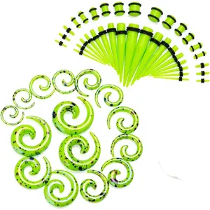 Acrylic Ear Stretching Kit Tapers Plugs Silicone Tunnels Gauges Expander 14G-00G Jewelry 50 Pieces Set