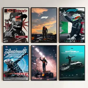 Car Posters F1 Wall Art Set of 6, Vintage Men Racing Canvas Wall Decor Paintings, Colorful Race Car Prints Pictures for Boy Room Men Room Bedroom