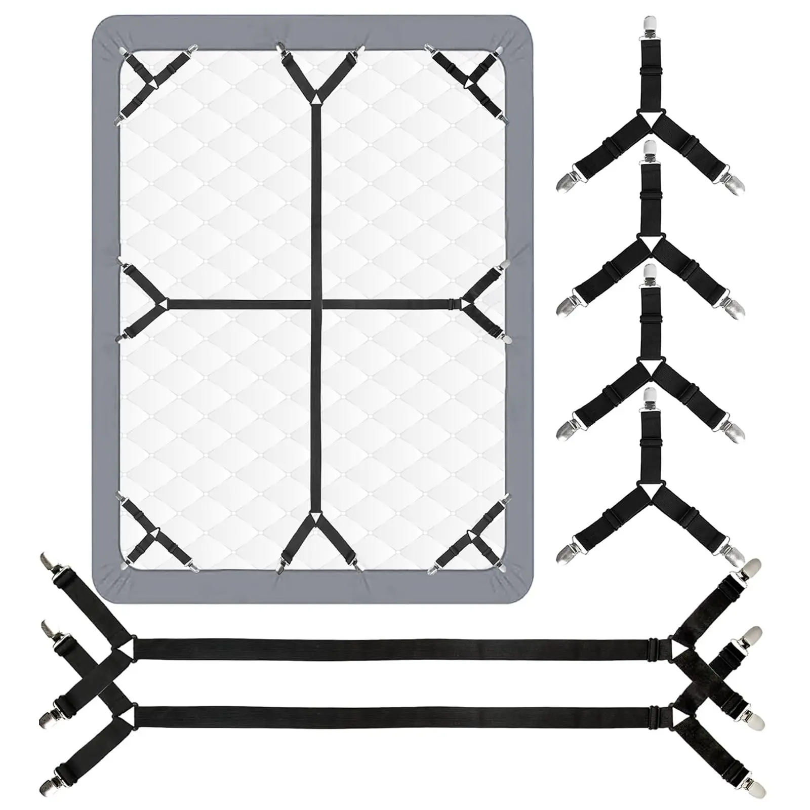 6pcs Bed Sheet Straps, Adjustable Mattress Clips, Bed Skirt Bands, Enhance Your Sleep Experience, Durable Bedding Accessories, Bedsheet Clip