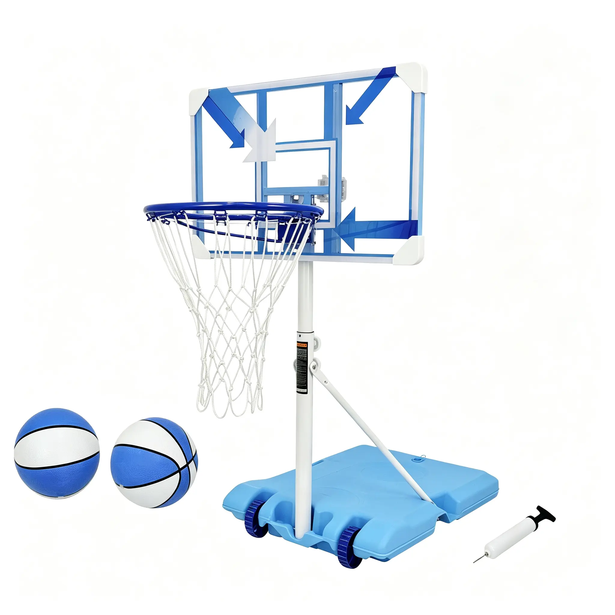Poolside Basketball Hoop, Portable Adjustable Basketball Goal with LED Lighted Rim, Shatterproof Backboard, Stable Rust-Resistant Stand, Includes Basketball & Pump, Perfect for Backyard Pool Games, Outdoor Sports Fun for Kids and Adults
