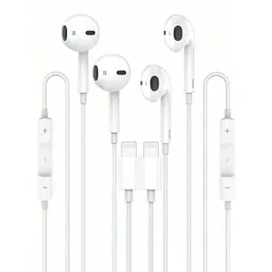 Comfortable Semi-In Ear Type-C Wired Headphones with Lightning Plug, Hi-Fi Stereo Sound, Sweat-Resistant, Mic & Call Control for Android & Apple