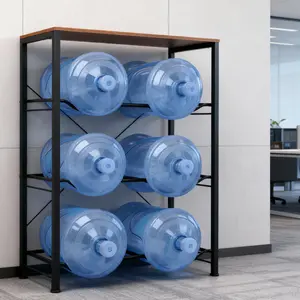 3 Tier 5 Gallon Water Jug Holder 6-Tray Rack with Top Shelf 4 Wheels Heavy Duty Movable Stand for Kitchen Office Living Room Brown