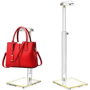 2Pcs Purse Display Stands, Height Adjustable10"-16"+14"-24", Acrylic Handbag Stands for Display, Clear Holder for Purse Evening Bag Clutch, Bag Table Rack, Purses Hanging Organizer for Closet Retail Vendor