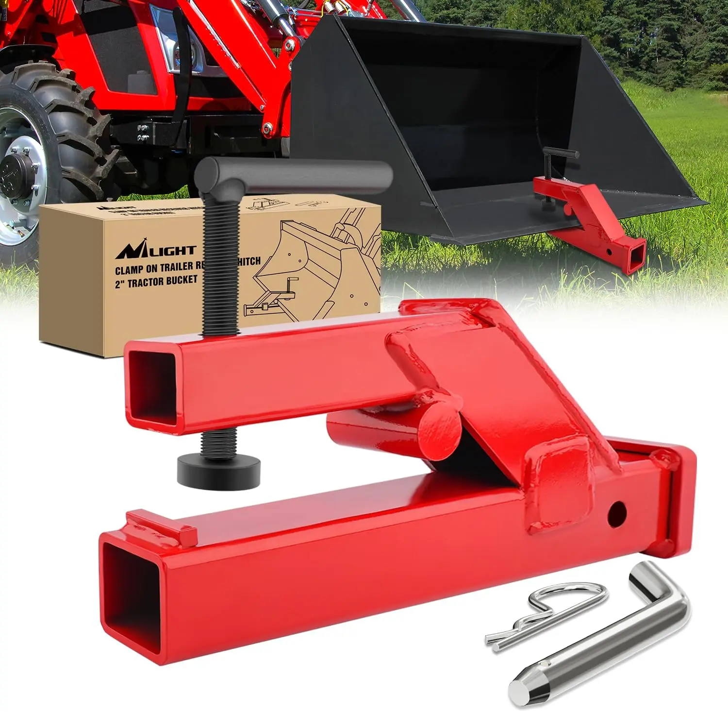 Nilight 2" Clamp-On Steel Ball Mount Trailer Hitch Receiver Adapter - Quick Connect, Rust-Resistant, Universal Fit for Tractor/Forklift Buckets, Deere Bobcat Attachments, Lorry Parts, Father's Day Gift