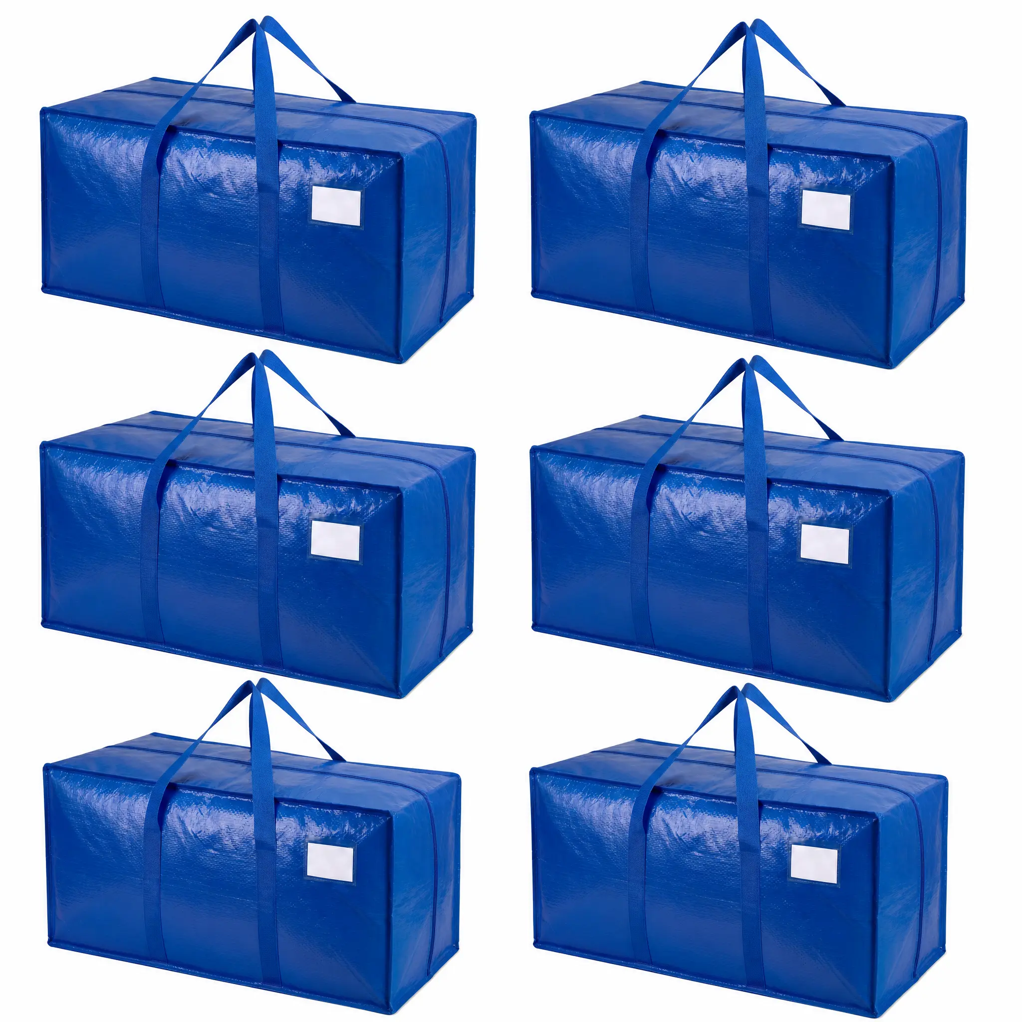 6-Pack of Extra-Large, Heavy-Duty Moving Bags—Waterproof storage bags with handles and zippers, foldable, ideal for college dorms and home storage.