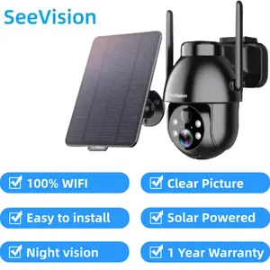 SeeVision Solar WIFI Black Security Cameras Wireless Outdoor,  PIR Motion Detection,1080P HD Clear PictureSiren, Color Night Vision, 2-Way Talk, SD/Cloud Storage，1 Year Warranty