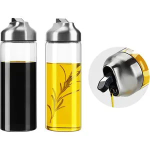 Aelga 14 OZ Glass Oil and Vinegar Dispenser Bottles Set for Kitchen - No Drip, Set of 2