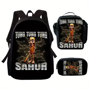 3pcs Italian Brainrot Print Backpack Set - Lightweight Travel Backpack, Multifunctional Storage Bag & Organizer |   Adjustable Straps, Stylish Design, Suitable for Teens