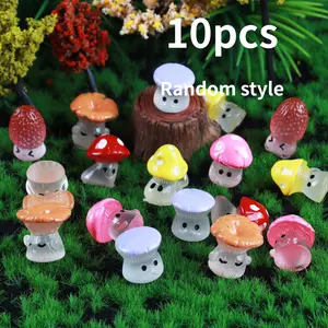 10pcs Realistic Resin Cartoon Wild Mushroom Decorations, Creative Miniature Landscape Ornaments, Moss Figurines for Home Decoration, Garden Sculptures Statues, Garden Accessories