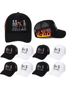 Y2K Style Letter & Skull Embroidered Woven Sun Hat, Adjustable Fitted Design Unisex for Men Women, Outdoor Casual Summer Accessory, Trucker Hat