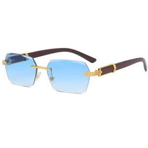 Rimless Rectangle Sunglasses Men Women Retro Frameless Square Shade Y2k Sun Glasses Tinted Eyewear