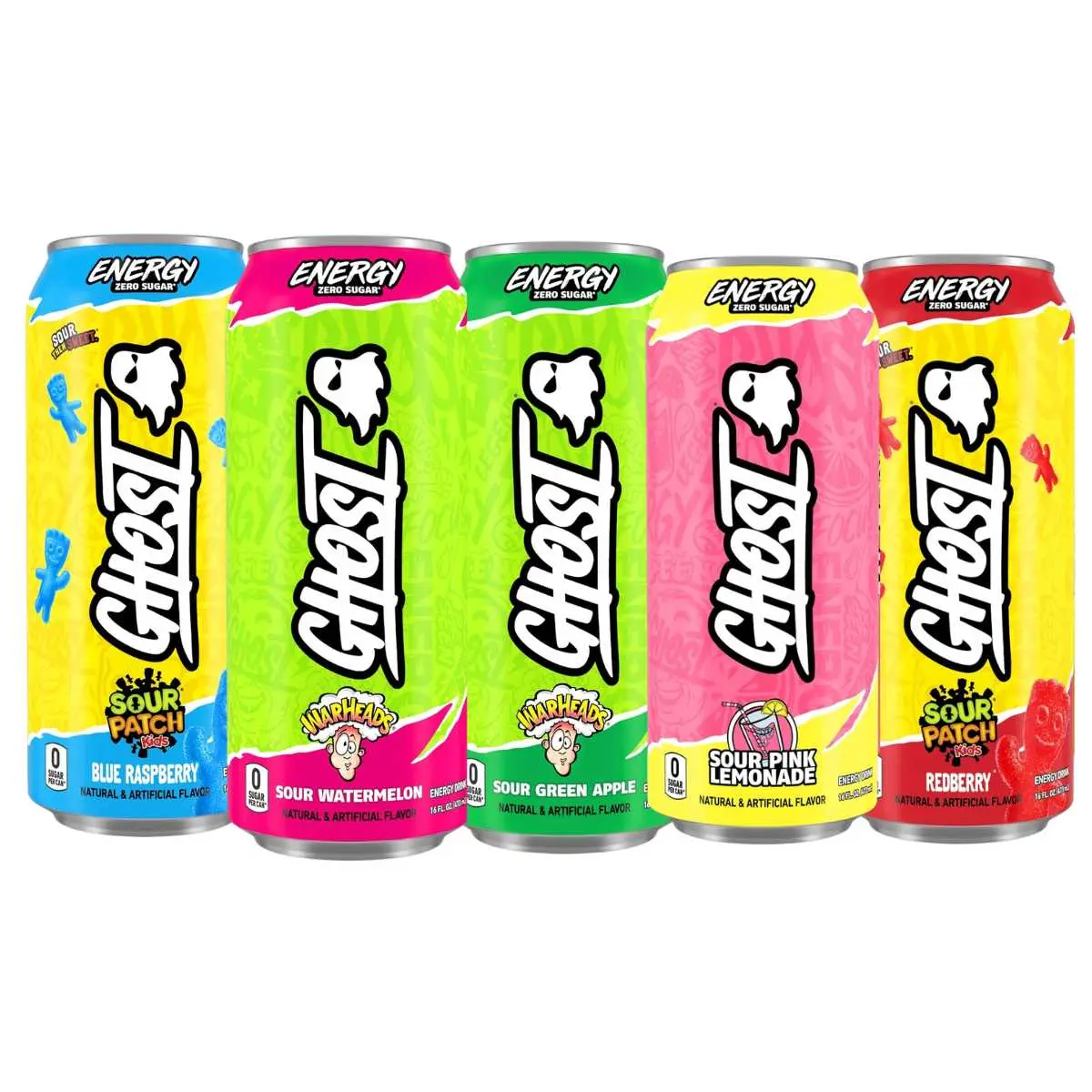 GHOST Caffeinated Energy Drink Beverage - 5 Sour Flavors, 10 Cans (2 Of Each Flavor)