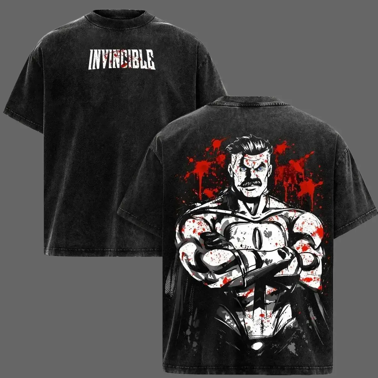 Omni-Man Washed Tee – Invincible Viltrumite Warrior Anime Graphic Double Printed T-Shirt, 90s Graphic American Casual Short Sleeve Tee | Premium Soft Cotton Classic Unisex T-Shirt for Daily, Gym & Streetwear, Vintage Anime Graphic Top