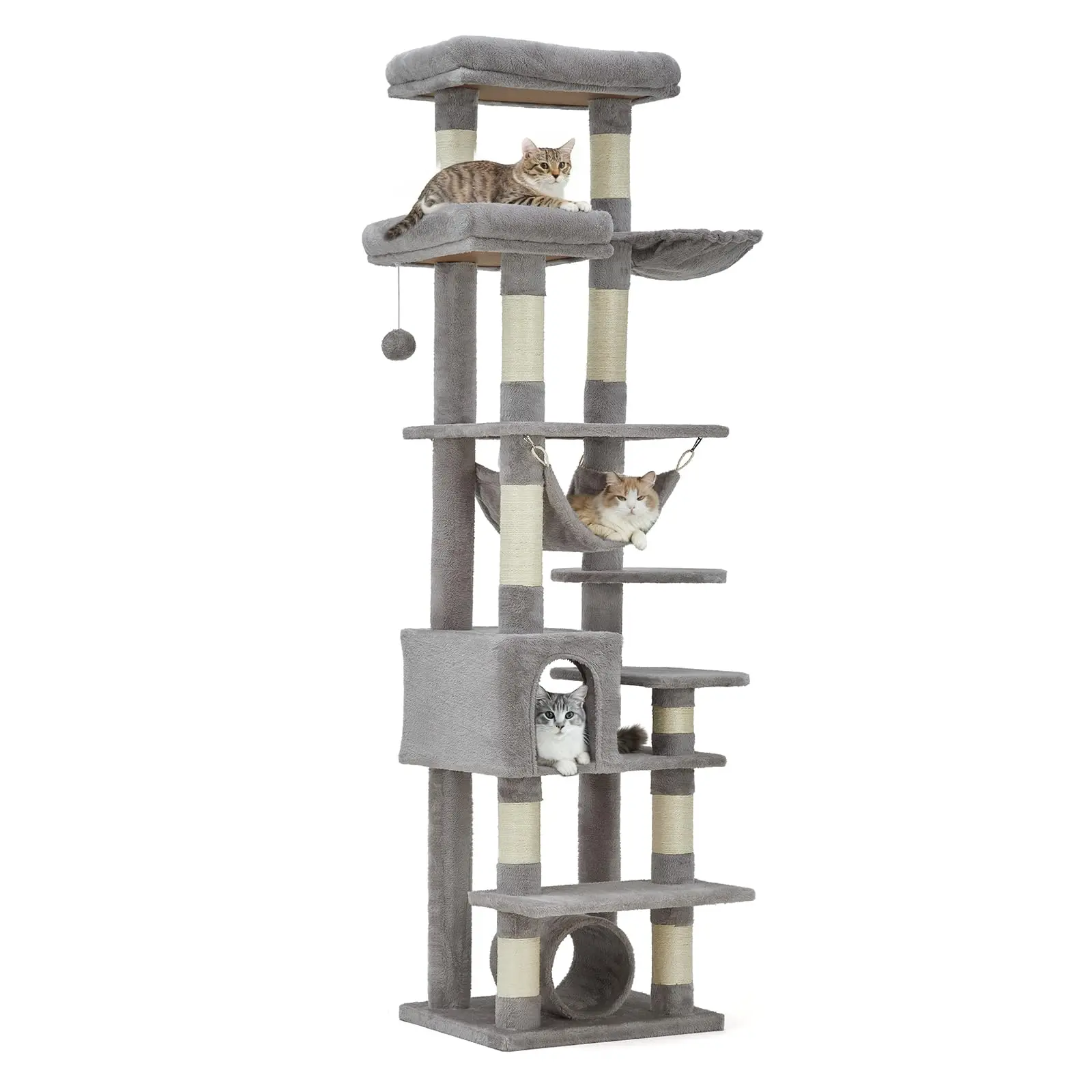 Garvee 74" Tall Cat Tree for Large Cats with Scratching Posts, Condo, Perches, Hammock, Tunnel & Feeding Station
