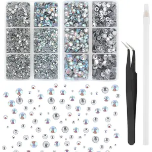 6600 Pieces Rhinestones Set,12 Sizes Glitter Stones,Clear Rhinestones,Transparent Round Crystal for Clothing Crafts Mixed with Tweezers Kit,Christmas Party Gifts,Hand Tools Kits