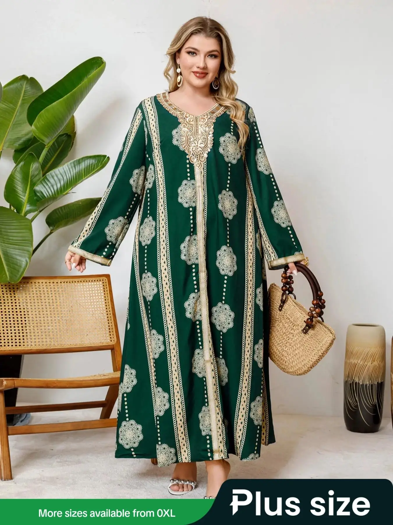 【Plus Size】Floral Print V Neck Dress, Elegant Long Sleeve Dress for Spring & Fall, Women's Clothes for Daily Wear