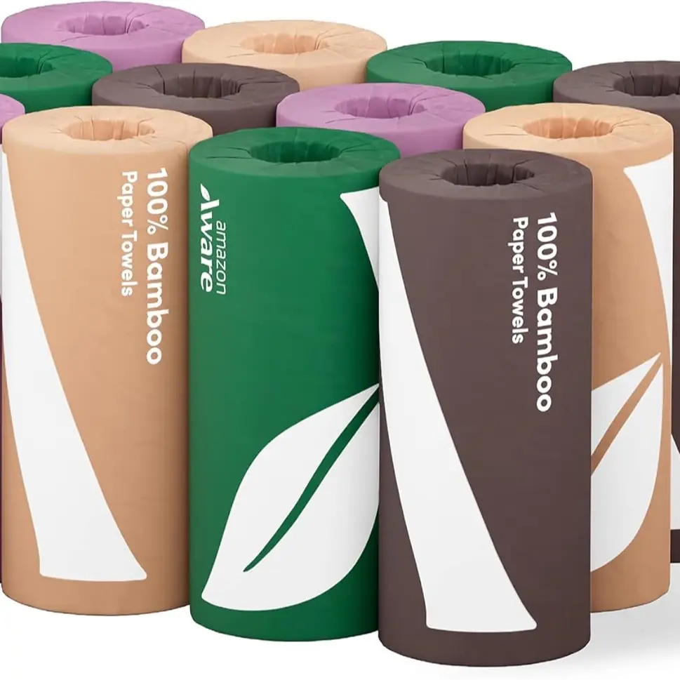 Amazon Aware Bamboo Paper Towels, 12 Rolls, 2 ply, FSC Certified, 150 Sheets, 1800 Count, Pack of 12, Plastic-Free, White