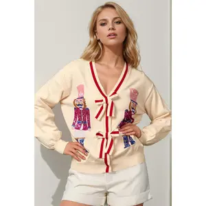 Nutcracker Sequin Bow Decor Cardigan
