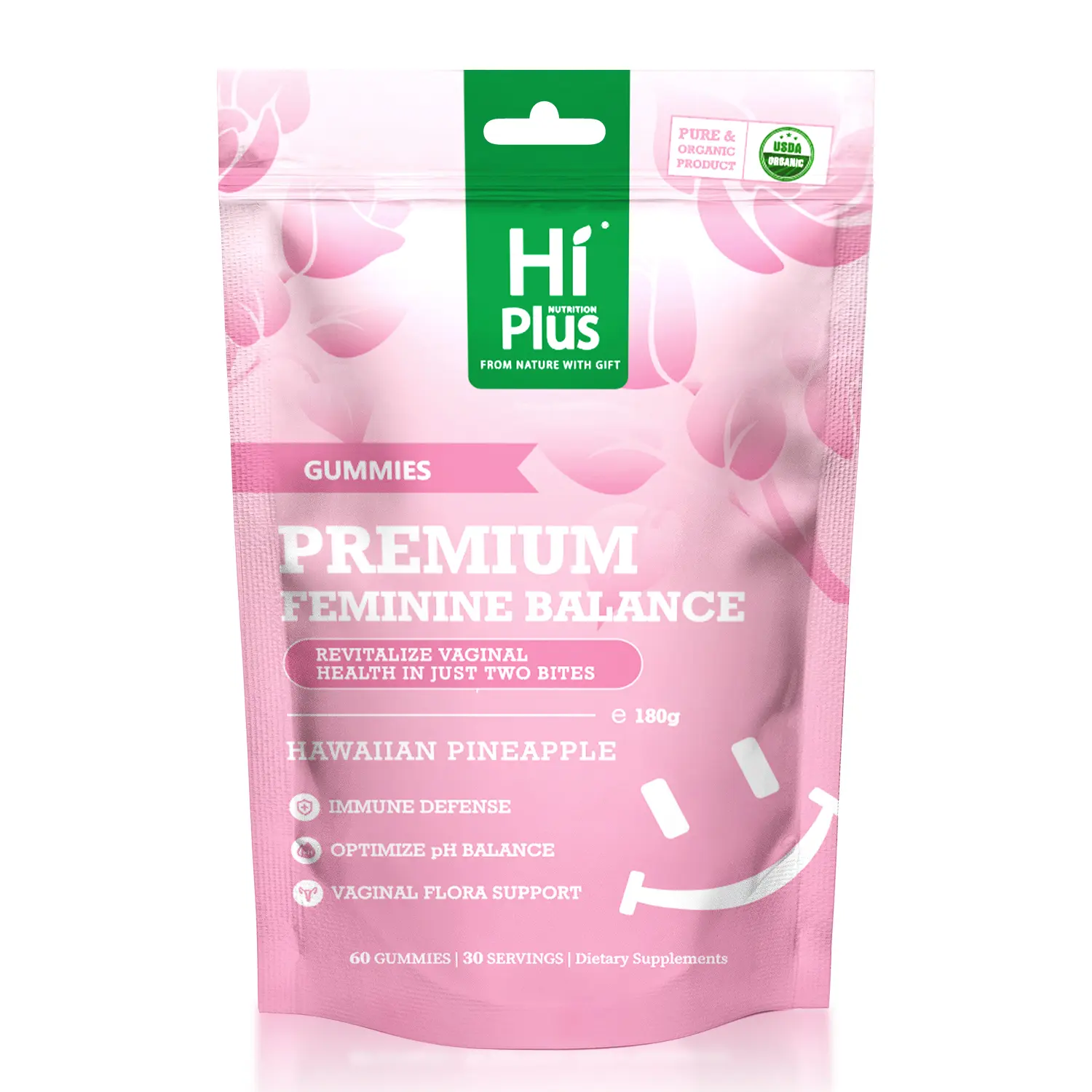 HiPlus Premium Feminine Balance Gummies for Women’s Health & Wellness |   Immune Support, Vegan, Gluten-Free |   Hawaiian Pineapple Flavor |   60 Gummies (30 Servings)