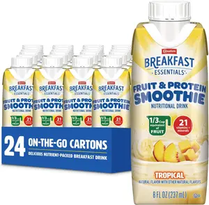 Carnation Breakfast Essentials Fruit and Protein Smoothie Nutritional Drink, Tropical, 24-8 fl oz Cartons