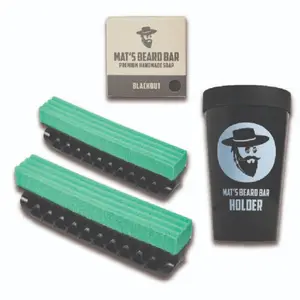 Mat's Beard Bar - Boyfriend Bundle - Includes: Beard Bar Pro v2.0 (2 count), Beard Bar Pro v2.0 Holder, Blackout Premium Bar Soap - FLEXIBLE - Clean Up Beard Trimmings from Sinks and Countertops After Shaving - Best Gifts for Men