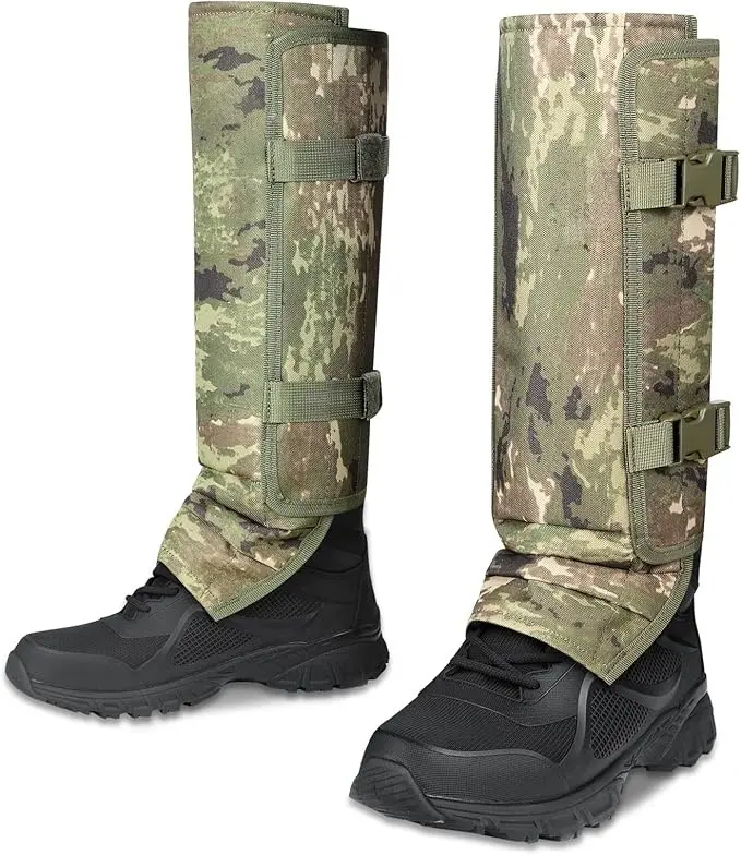 Outdoor Hiking Extended-Length Leg Gaiters with Straps - Camping, Jungle Trekking Protective Gear for Exploring, Field Surveys; Anti-Puncture, Snake-Proof, All-Weather Barrier, Gardening, Camouflage, Full Coverage, Puncture-Safe, Adjustable, Strap Secure,