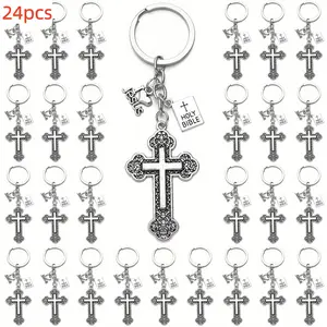 24pcs Cross Key Chains - Jesus Christ Religious Keyrings with Holy Bible Pendants, Durable Zinc Alloy, Casual Style, Perfect for Easter Prayer Gifts