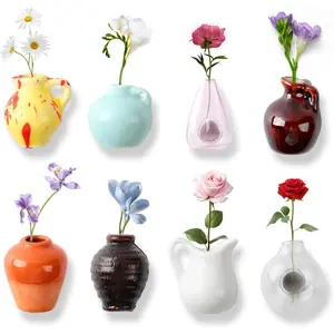 Mini Vase Magnets for Fridge, Mini Ceramic Vase Magnets for Refrigerator, Plant Vases Refrigerator Magnets Cute, Tiny Magnetic Vases Decorative, Small Fridge Accessories Kitchen (8PCS)
