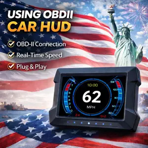 OBDII&GPS Car Digital GPS Tachometer, Car HUD Head-Up Display, OBD/GPS Smart Meter, Speed, Engine RPM, Voltage Screen, Fault Detection, Clear Fault Code, Hill Descent Meter, Ambient Lighting Multifunctional for most vehicles