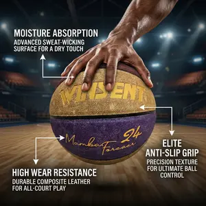 King of LA 24 Basketball, Purple and Gold Champion Series, High Quality Training Basketball for Men & Youth